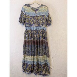 MPH Vintage Boho Floral Rayon Maxi India Hippie Dress Womens Medium